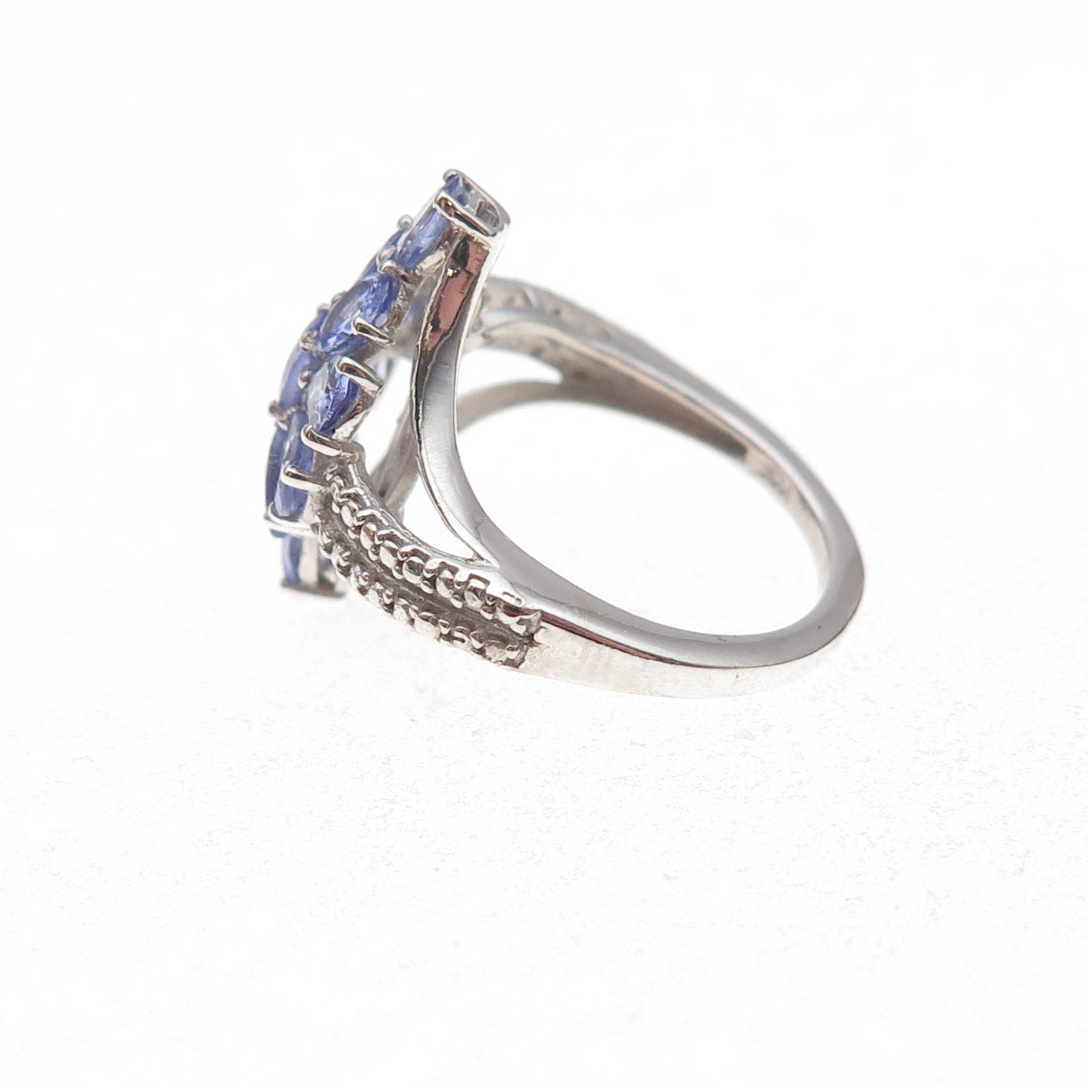 Chuck Clemency 925 Sterling Silver Real Oval & Pear-Cut Tanzanite Ring Size 5