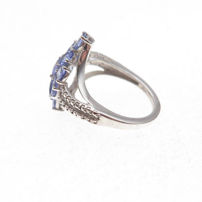 Chuck Clemency 925 Sterling Silver Real Oval & Pear-Cut Tanzanite Ring Size 5