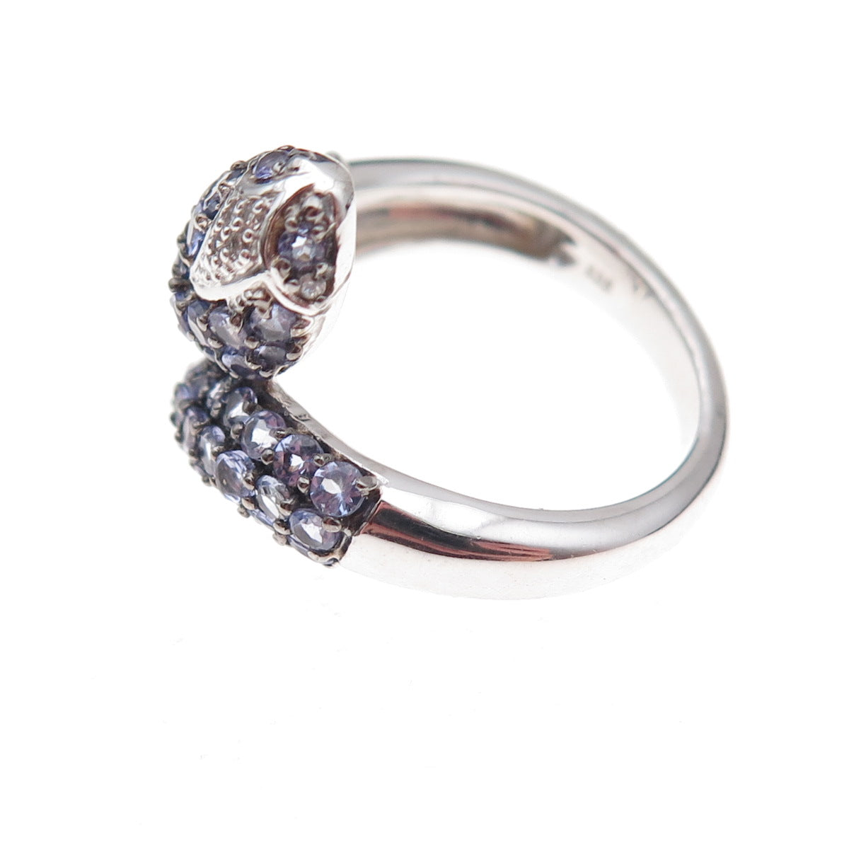 925 Sterling Silver Real Tanzanite & White Topaz Snake Ring Size 8.25