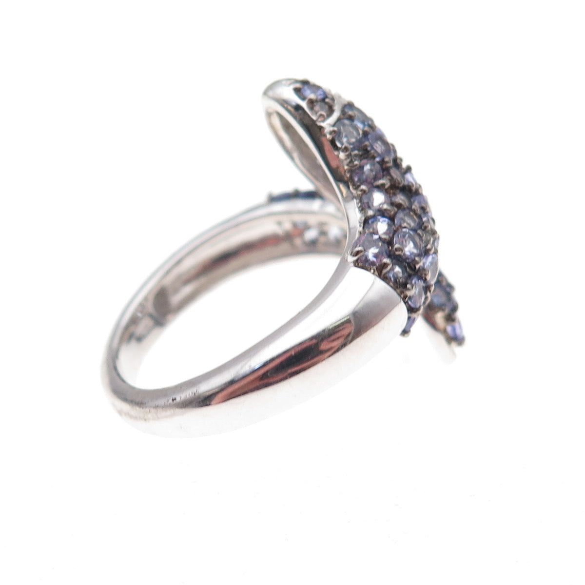 925 Sterling Silver Real Tanzanite & White Topaz Snake Ring Size 8.25