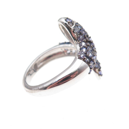 925 Sterling Silver Real Tanzanite & White Topaz Snake Ring Size 8.25