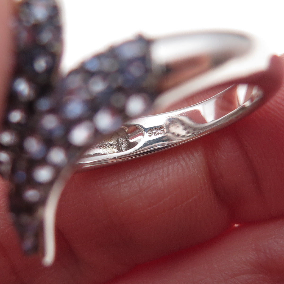 925 Sterling Silver Real Tanzanite & White Topaz Snake Ring Size 8.25