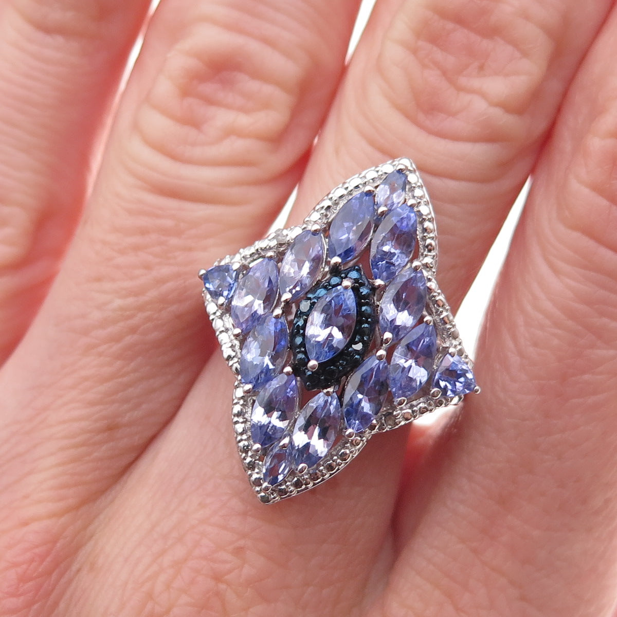 Chuck Clemency Sterling Silver Real Blue & White Diamond Tanzanite Ring Size 8