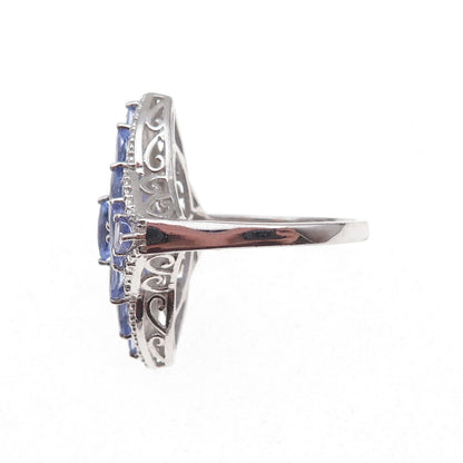 Chuck Clemency Sterling Silver Real Blue & White Diamond Tanzanite Ring Size 8
