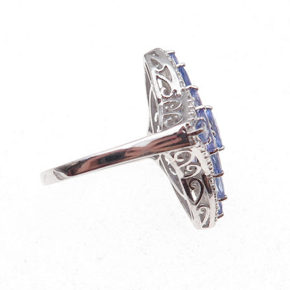 Chuck Clemency Sterling Silver Real Blue & White Diamond Tanzanite Ring Size 8