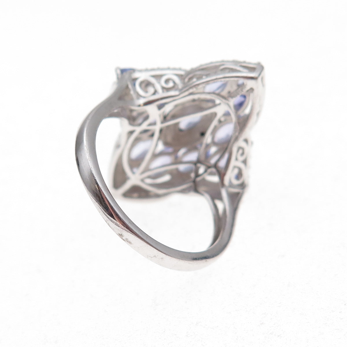 Chuck Clemency Sterling Silver Real Blue & White Diamond Tanzanite Ring Size 8