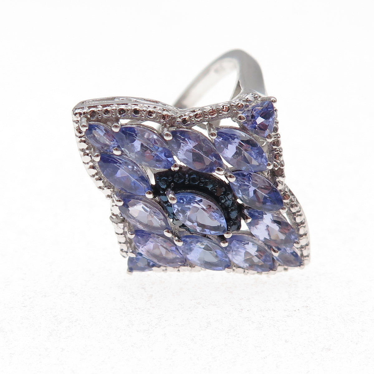 Chuck Clemency Sterling Silver Real Blue & White Diamond Tanzanite Ring Size 8