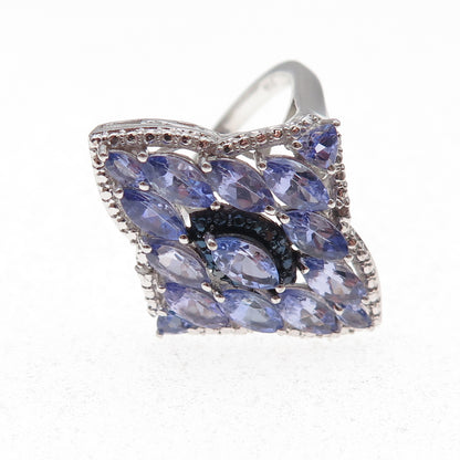 Chuck Clemency Sterling Silver Real Blue & White Diamond Tanzanite Ring Size 8
