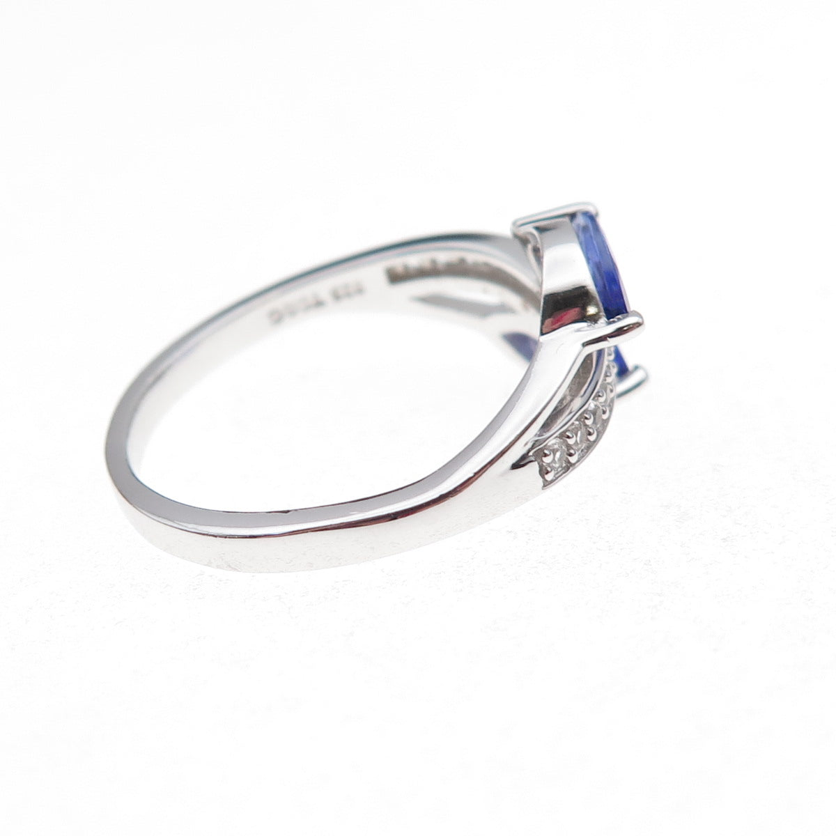 925 Sterling Silver Real Tanzanite & White Topaz Bypass Ring Size 8.25