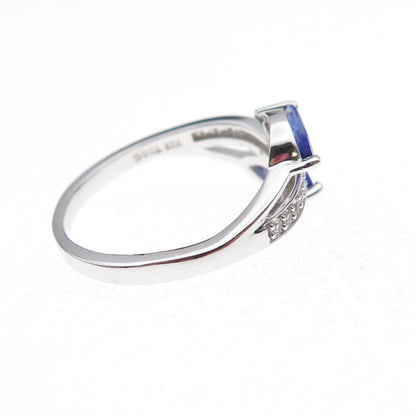 925 Sterling Silver Real Tanzanite & White Topaz Bypass Ring Size 8.25
