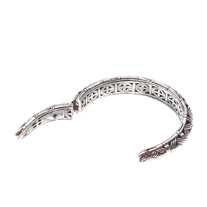 John Hardy Sterling Silver Vintage Bamboo Basketweave Hinged Kick Bracelet 6.75"