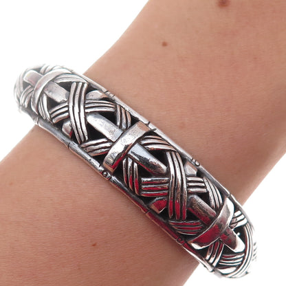 John Hardy Sterling Silver Vintage Bamboo Basketweave Hinged Kick Bracelet 6.75"