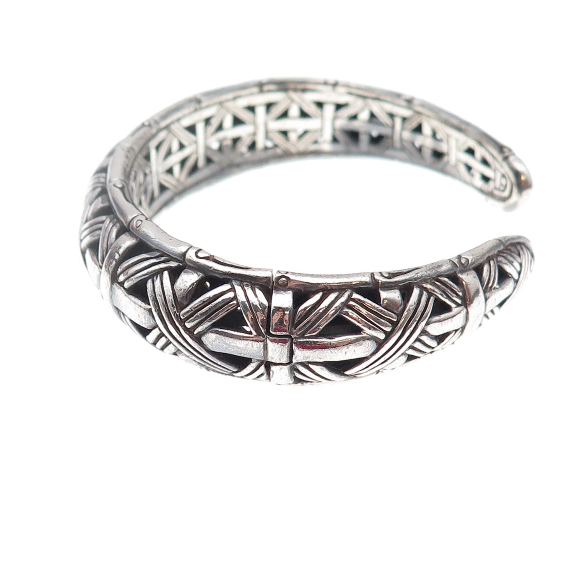John Hardy Sterling Silver Vintage Bamboo Basketweave Hinged Kick Bracelet 6.75"