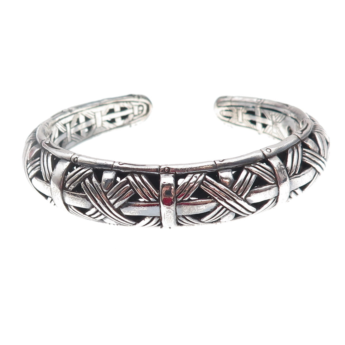 John Hardy Sterling Silver Vintage Bamboo Basketweave Hinged Kick Bracelet 6.75"