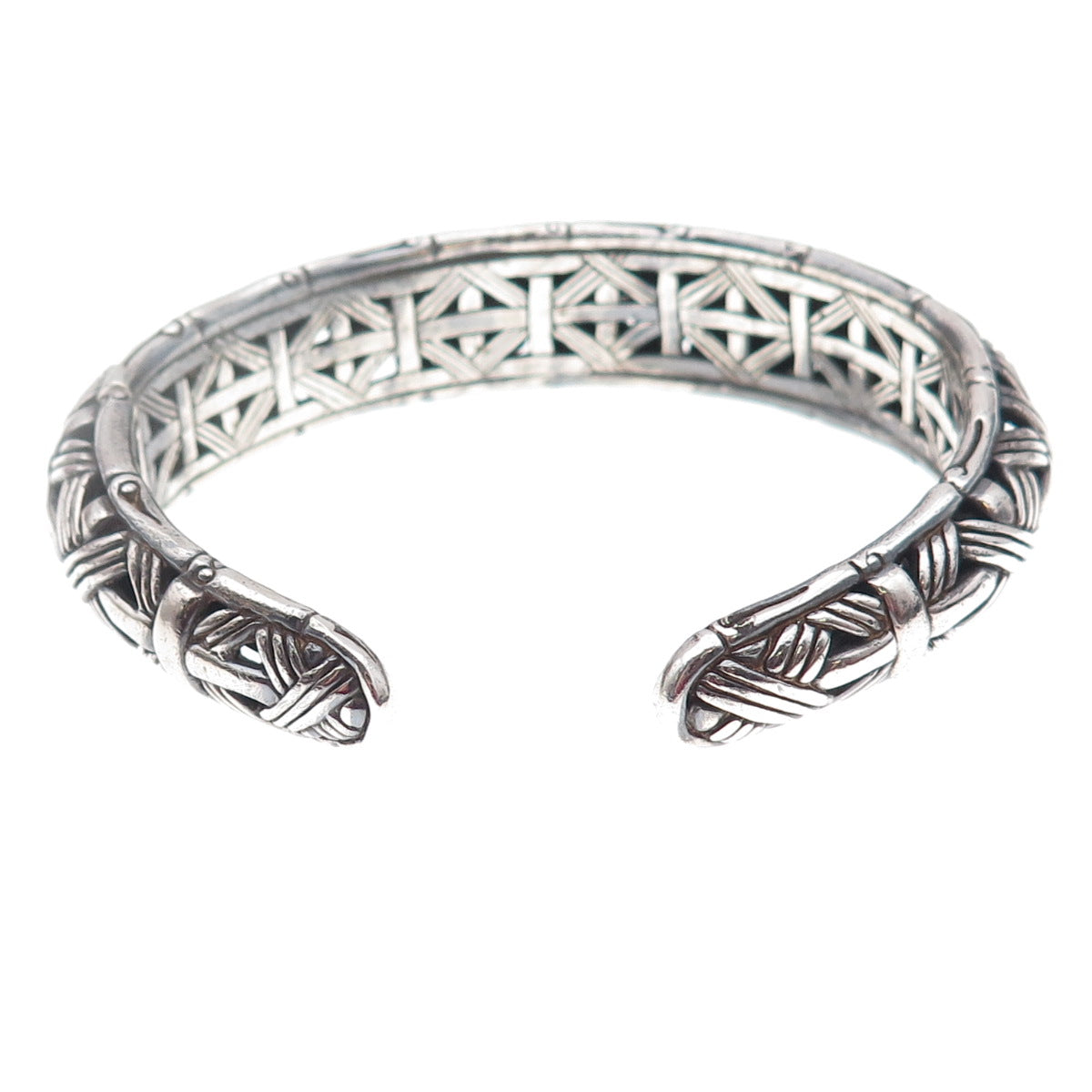 John Hardy Sterling Silver Vintage Bamboo Basketweave Hinged Kick Bracelet 6.75"