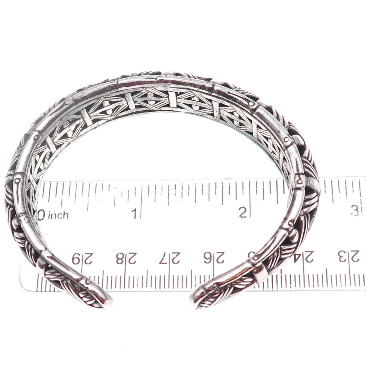 John Hardy Sterling Silver Vintage Bamboo Basketweave Hinged Kick Bracelet 6.75"