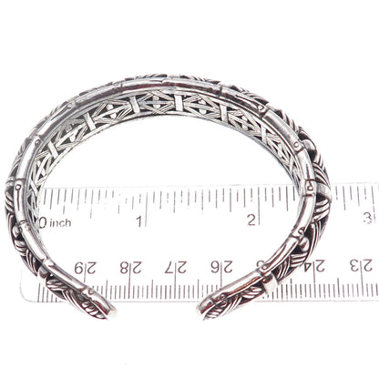 John Hardy Sterling Silver Vintage Bamboo Basketweave Hinged Kick Bracelet 6.75"
