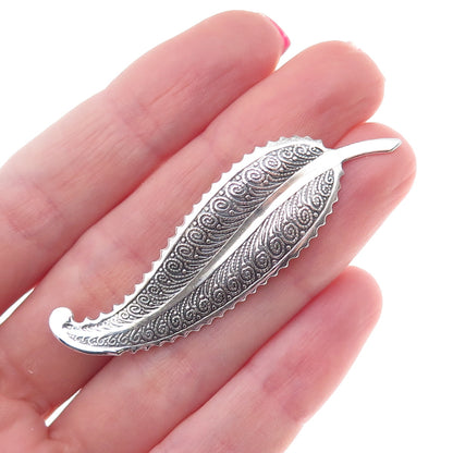 Beau 925 Sterling Silver Antique Art Deco Feather Filigree Oxidized Pin Brooch