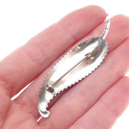 Beau 925 Sterling Silver Antique Art Deco Feather Filigree Oxidized Pin Brooch