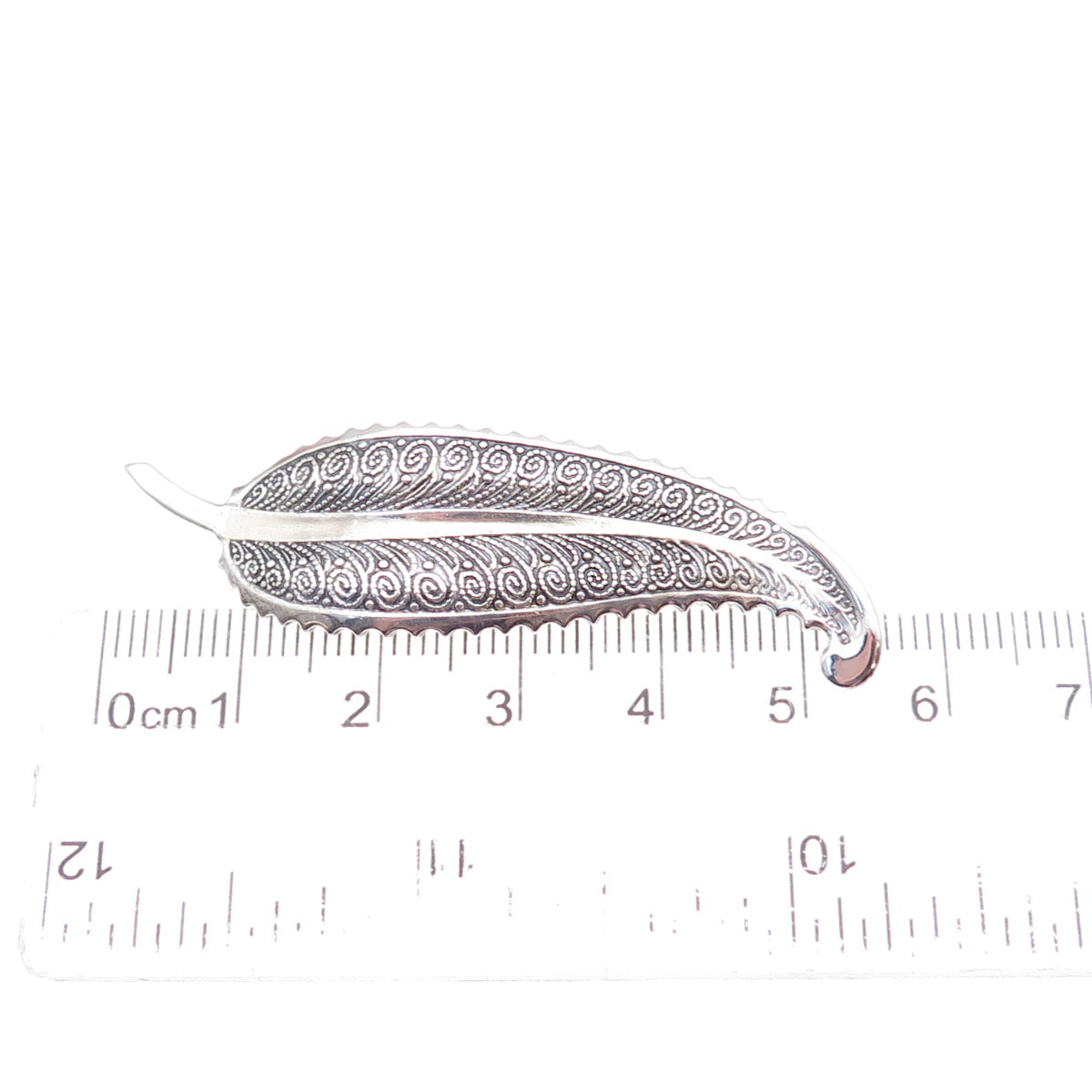 Beau 925 Sterling Silver Antique Art Deco Feather Filigree Oxidized Pin Brooch