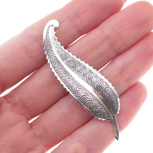 Beau 925 Sterling Silver Antique Art Deco Feather Filigree Oxidized Pin Brooch