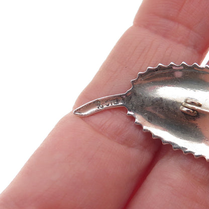Beau 925 Sterling Silver Antique Art Deco Feather Filigree Oxidized Pin Brooch