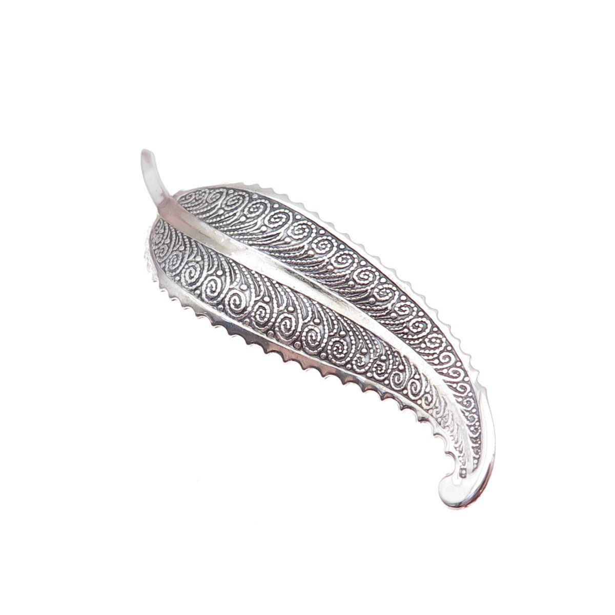 Beau 925 Sterling Silver Antique Art Deco Feather Filigree Oxidized Pin Brooch