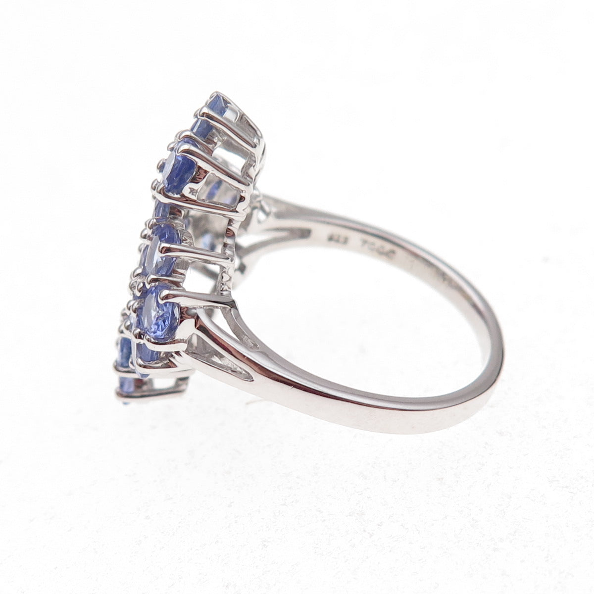 925 Sterling Silver Real Tanzanite & White Topaz Floral Cluster Ring Size 8