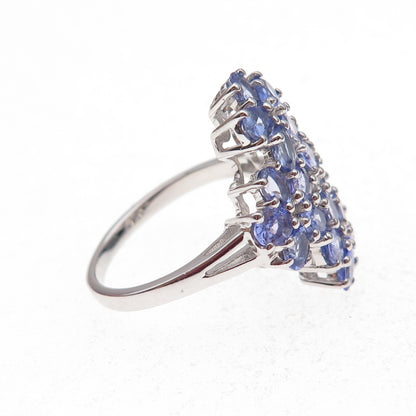 925 Sterling Silver Real Tanzanite & White Topaz Floral Cluster Ring Size 8