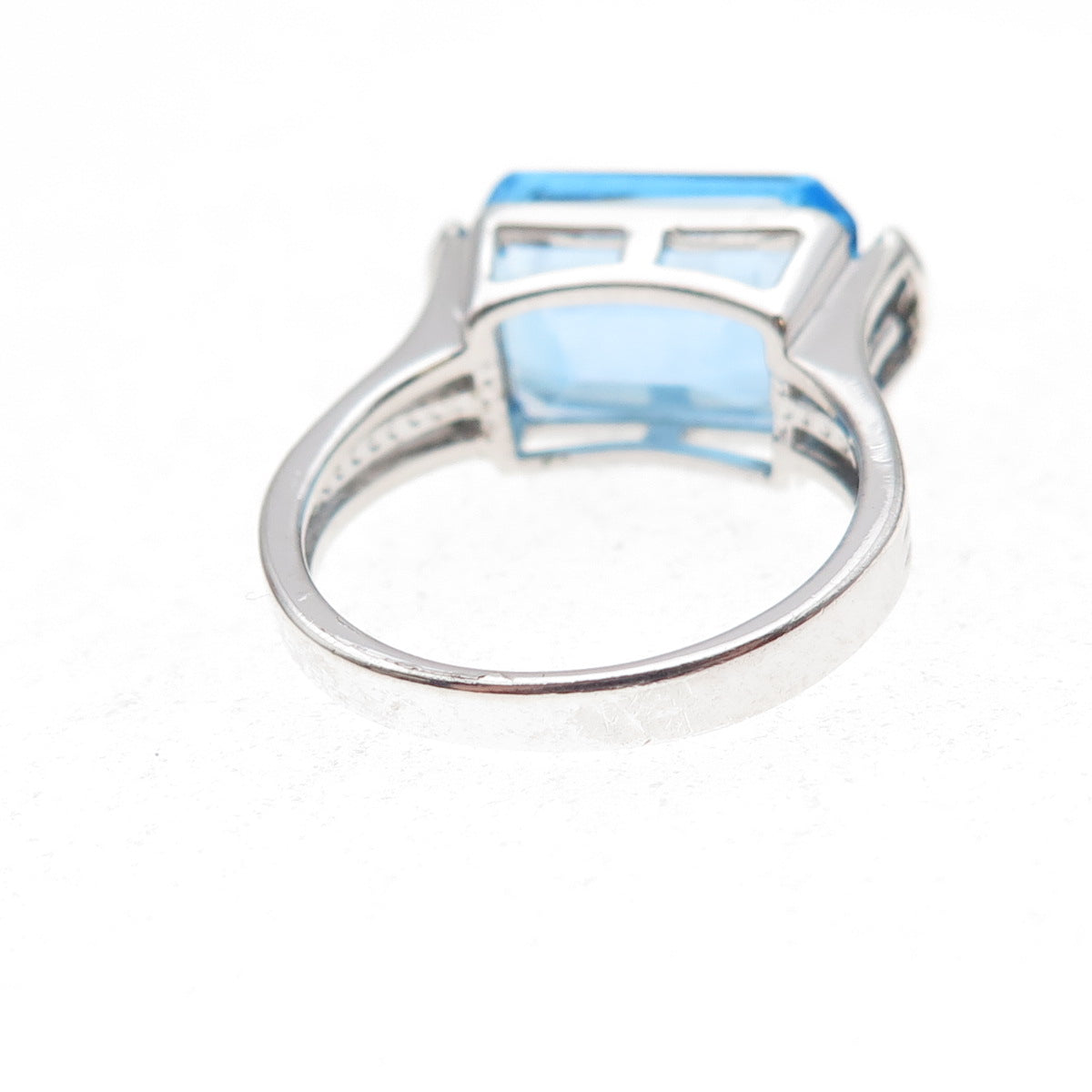 925 Sterling Silver 2-Tone Mexico Real Diamond & Blue Topaz Ring Size 7