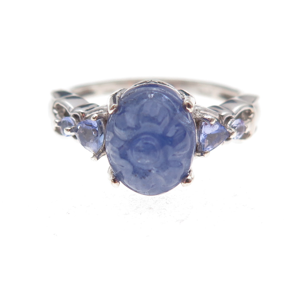 Chuck Clemency 925 Sterling Silver Real Tanzanite Carved Floral Ring Size 8