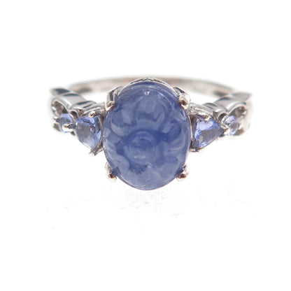 Chuck Clemency 925 Sterling Silver Real Tanzanite Carved Floral Ring Size 8
