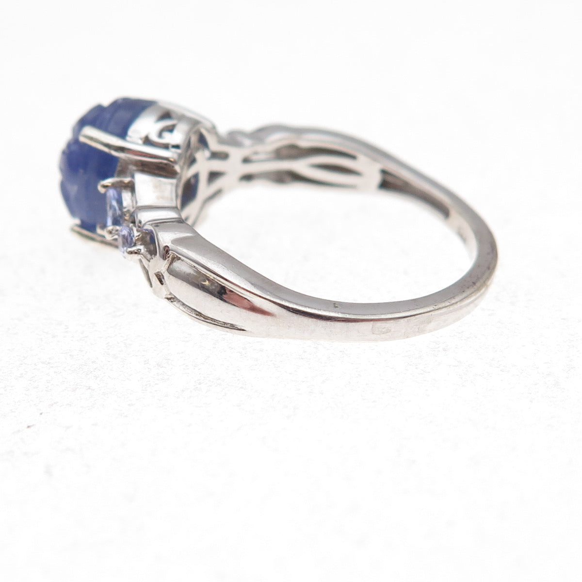 Chuck Clemency 925 Sterling Silver Real Tanzanite Carved Floral Ring Size 8