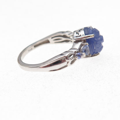 Chuck Clemency 925 Sterling Silver Real Tanzanite Carved Floral Ring Size 8
