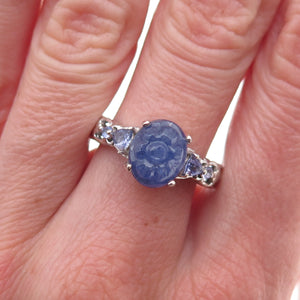 Chuck Clemency 925 Sterling Silver Real Tanzanite Carved Floral Ring Size 8