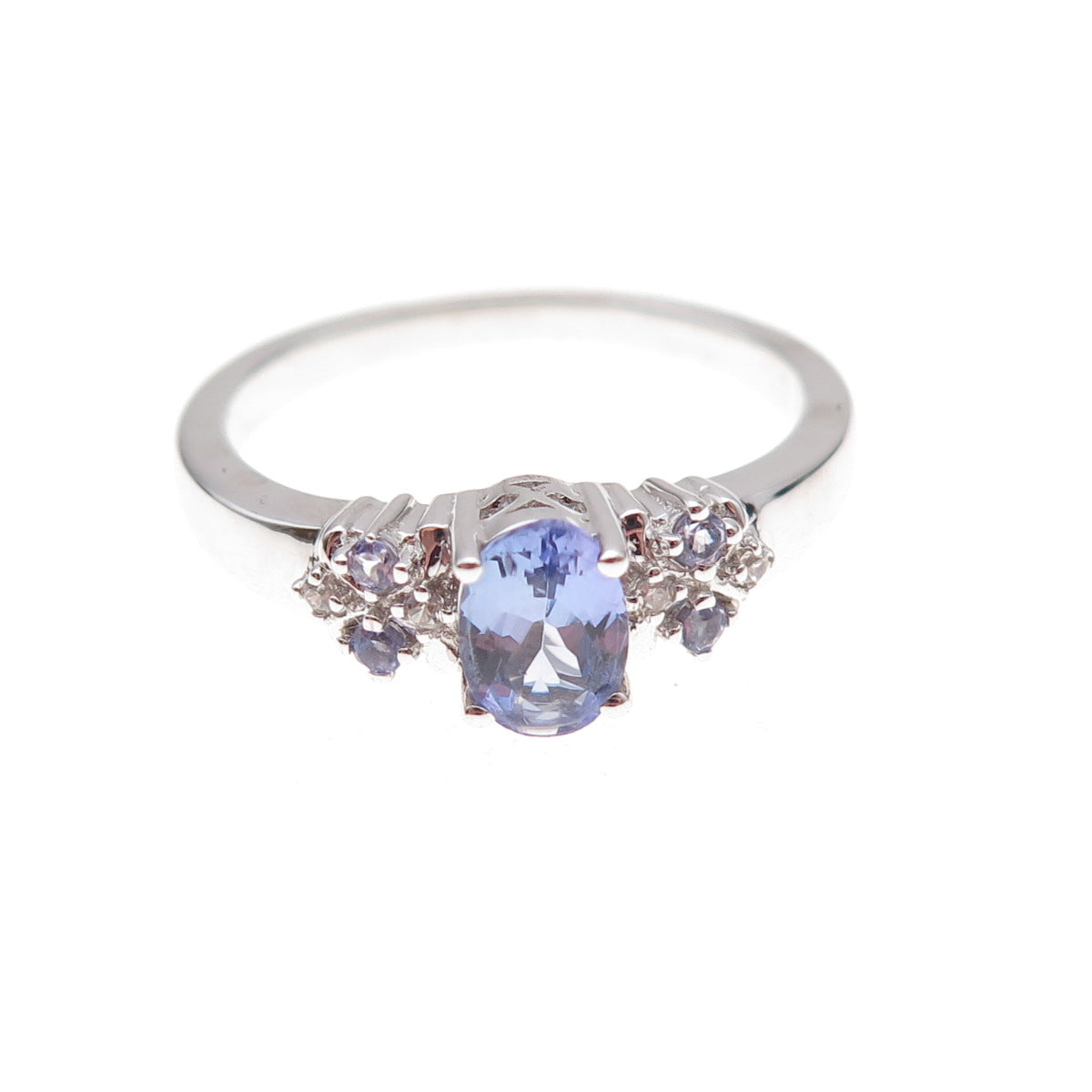 925 Sterling Silver Real Tanzanite & White Topaz Ring Size 8