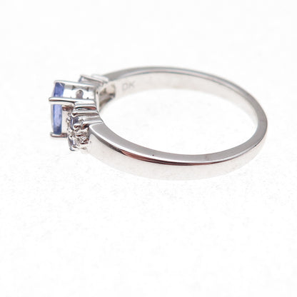 925 Sterling Silver Real Tanzanite & White Topaz Ring Size 8