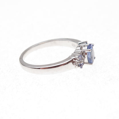 925 Sterling Silver Real Tanzanite & White Topaz Ring Size 8