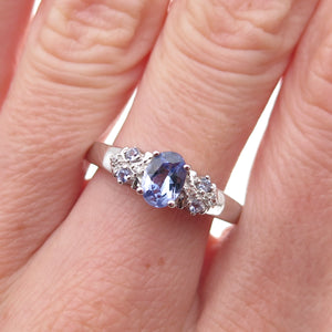 925 Sterling Silver Real Tanzanite & White Topaz Ring Size 8