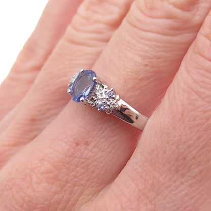 925 Sterling Silver Real Tanzanite & White Topaz Ring Size 8