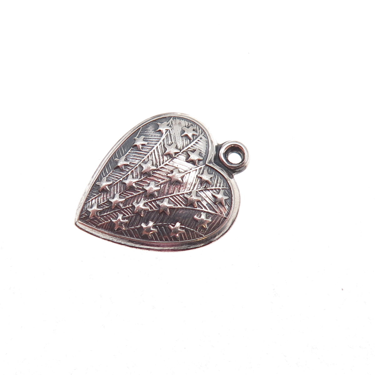 925 Sterling Silver Antique Art Deco Star Heart Chatelaine Charm Pendant