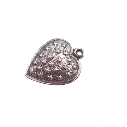 925 Sterling Silver Antique Art Deco Star Heart Chatelaine Charm Pendant