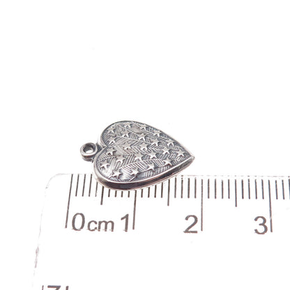 925 Sterling Silver Antique Art Deco Star Heart Chatelaine Charm Pendant