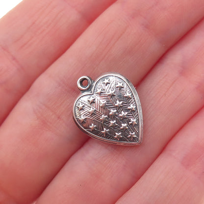 925 Sterling Silver Antique Art Deco Star Heart Chatelaine Charm Pendant