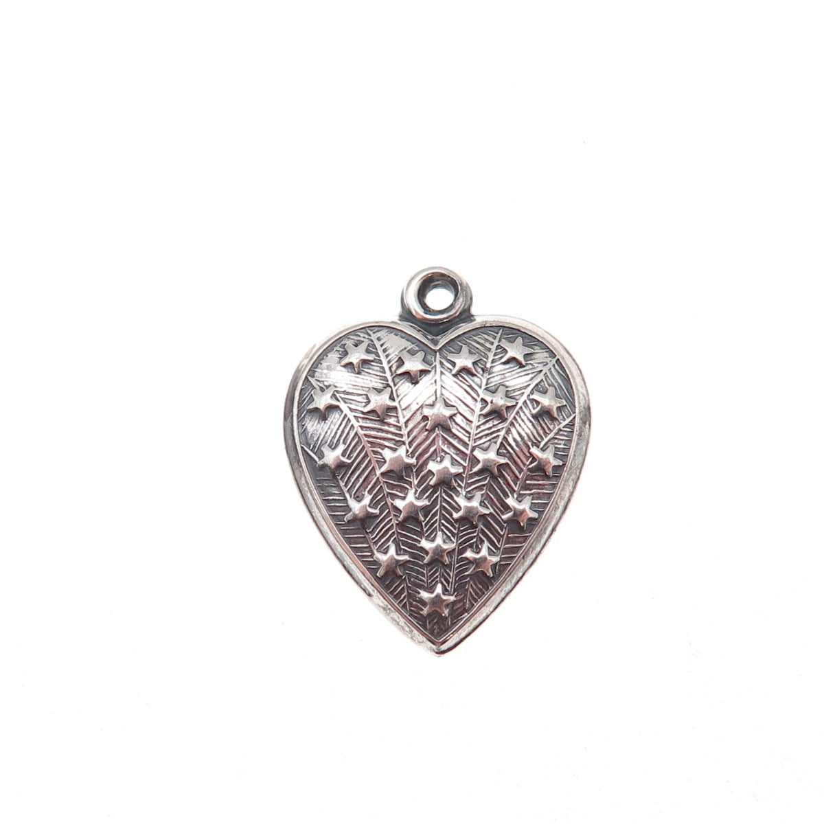 925 Sterling Silver Antique Art Deco Star Heart Chatelaine Charm Pendant