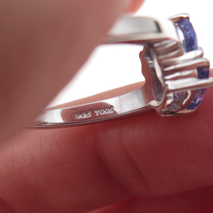 925 Sterling Silver Real Pear-Cut Tanzanite Bypass Ring Size 8