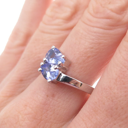 925 Sterling Silver Real Pear-Cut Tanzanite Bypass Ring Size 8