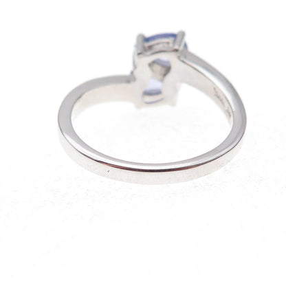925 Sterling Silver Real Pear-Cut Tanzanite Bypass Ring Size 8