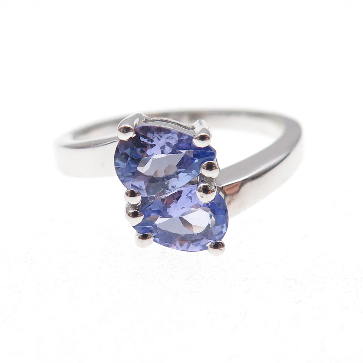 925 Sterling Silver Real Pear-Cut Tanzanite Bypass Ring Size 8