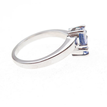 925 Sterling Silver Real Pear-Cut Tanzanite Bypass Ring Size 8